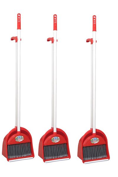 Wesso 3Pcs Dynamic Handle Brush Dustpan Red Pyramid Cabin Dustpan Brush