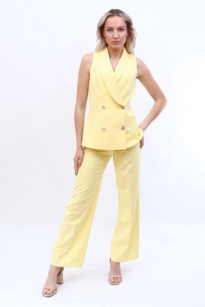 ÖNDER ÖZSOY Evening Dress Vest & Wide Leg Pants Suit-Yellow