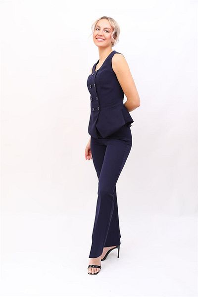 ÖNDER ÖZSOY Aller Vest & Flared Leg Pants Suit-Navy
