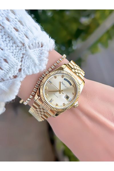 Ferrucci Woman's Wrist Watch with Steel Cord Calnder 3 Atm Waterproof 2 Years Warranty