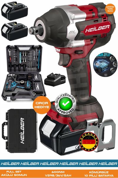 HEİLBER Alman BA01073K Akülü Darbeli Somun Sıkma | 36V 5Ah | 600 Nm Tork – Ergonomik Tasarım – Darbeli Lokma