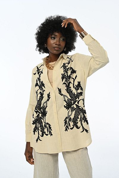 Orfeo Negro WOMEN'S OVERSIZE SHIRT WITH EMBROIDERY FRONT