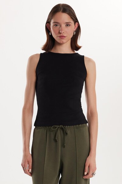 Tudors Women's Modal Fabric Slim Fit Slim Fit Crew Neck Plain Basic Black Blouse