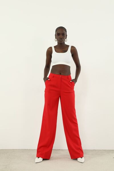 Foremia Retro Palazzo Pantolon-kırmızı