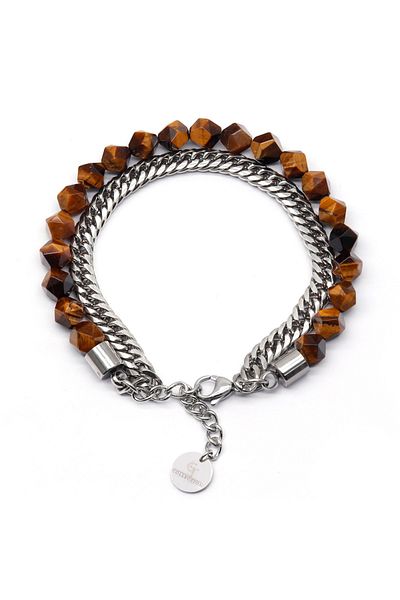 GT Collection GT Collection, Men's Faceted Bracelet with TIGER EYE Energy Stones, One Size, Adjustable Closure