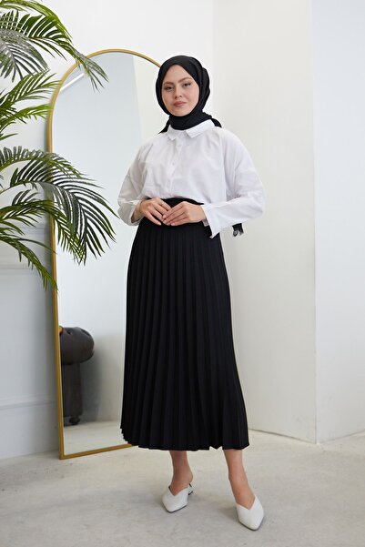 Foremia تنورة أطلس مطوية-أسود