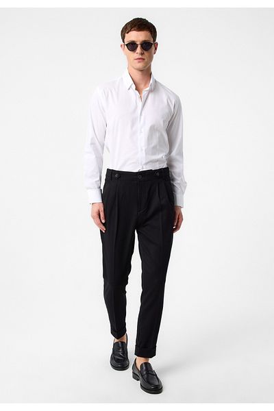 Antioch Black High Waist (BOYFREND) Pleated Fabric Trousers