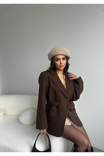 MissPul Γυναικείο Μπουφάν Νέας Σεζόν με λεπτομέρεια με ζώνη καφέ