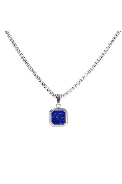 GT Collection Pánsky strieborný náhrdelník s príveskom z štvorcových lapis lazuli a energetických kameňov, univerzálna veľkosť