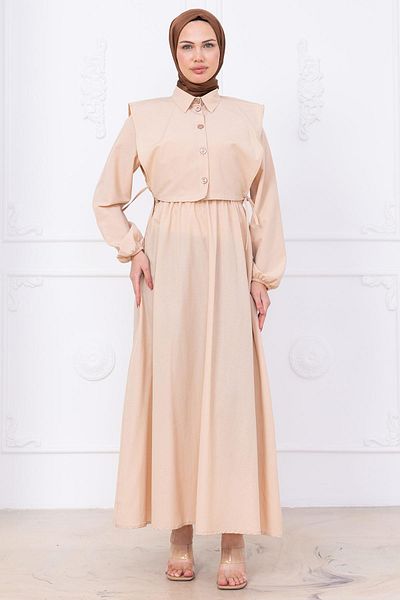 hafsamina Φόρεμα Bolero με ελαστική μέση μπεζ HM2756
