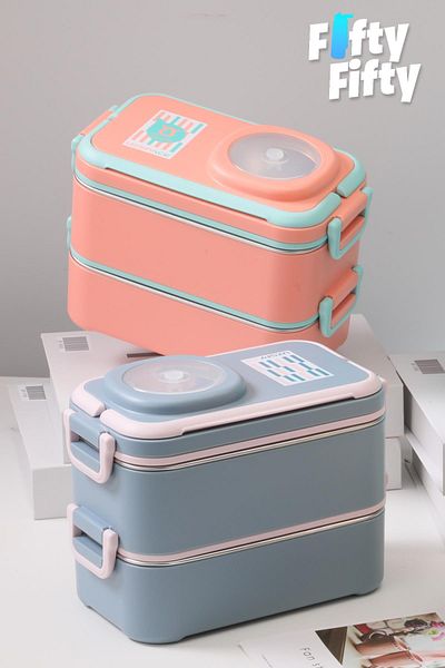 Uzspace 1200 ml Two Layers Four Compartments Stainless Steel Lunch Box New Generation Lunch Box - with Sauce Bowl Model -