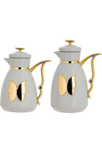 ALSAIF Coffee And Tea Vaccum Flask Set In Grey/gold / Leak-proof And Keeps Drinks Hot 1.0/1.0 Liter