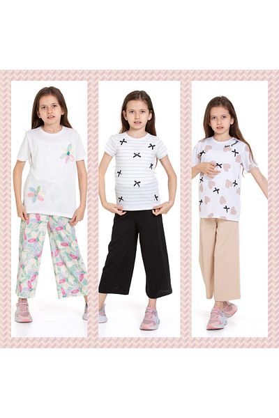 CiciTime Çocuk Modası Girl's 3-Piece Summer Short Sleeve Suit