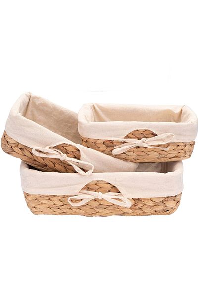 Bahçem Decorative Water Hyacinth Wicker Organizer Arrangement Multi-Purpose 3-Piece Bread Basket Set