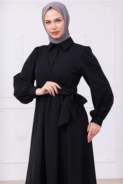 hafsamina Πλαϊνό δεμένο φόρεμα Hijab Μαύρο HM2753