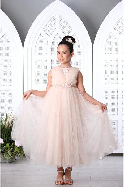 Via Bambino فستان فتيات الزهور السلمون 3169