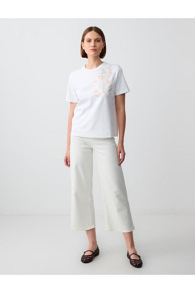 Jimmy Key White 100% Cotton Round Neck Short Sleeve Patterned Knitted T-Shirt