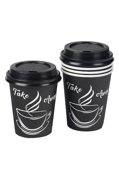 OEM Pahare de carton, model pentru mâncare la pachet, capacitate 270 ml, 30 bucăți, negru/alb