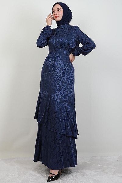 GİYZAMİLA Ασύμμετρο φόρεμα με μοτίβο Navy Blue