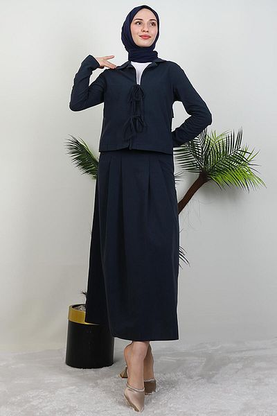 GİYZAMİLA Μπουφάν Λινό Διπλό Σετ Navy Blue