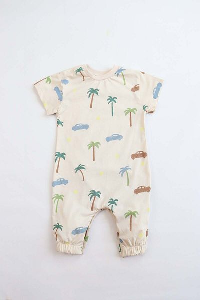 Pijamella Girls' Car-Palm Pattern Cotton Jumpsuit