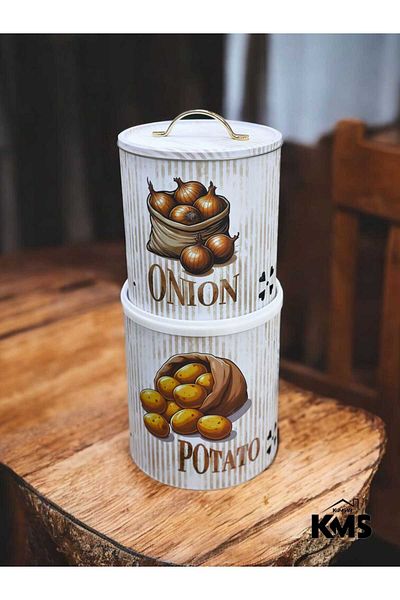 KMS Kumsar Set of 2 Metal Potato Onion Holder Storage Container Patterned