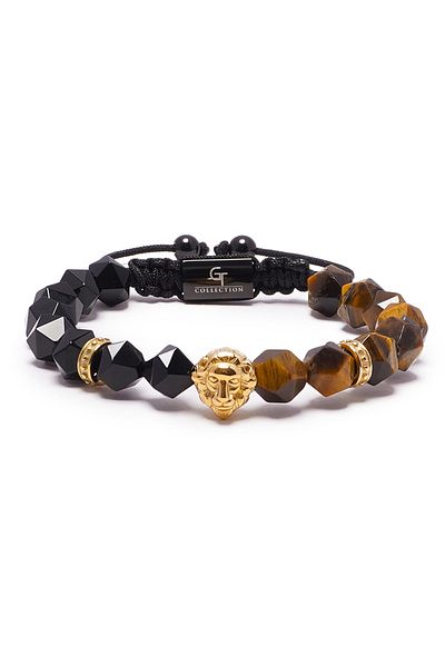 GT Collection GT Collection, Men's Bracelet Lion Head with TIGER EYE, ONIX Energy Stones, One Size&Adjustable Cord