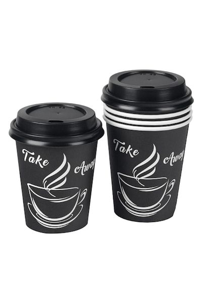 OEM Pahare de carton, model pentru mâncare la pachet, capacitate 270 ml, 30 bucăți, negru/alb