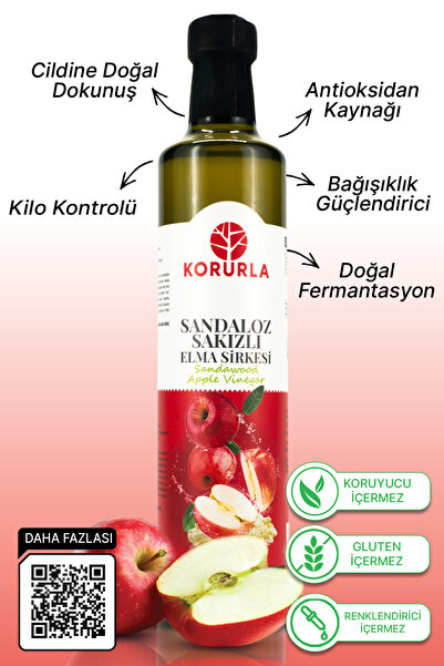 Korurla Elma Sirkesi Sandaloz Sakızlı 500 ml | Doğal Fermantasyon Katkısız Sirke