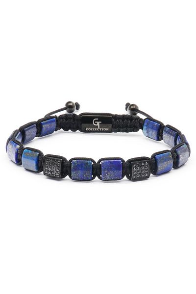 GT Collection Brățară bărbătească cu mărgele plate din colecția GT, pietre energetice LAPIS LAZULI, mărime universală și șnur reglabil