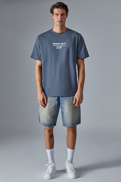 GRIMELANGE Nightout Men's Oversize Fit Anthracite T-Shirt