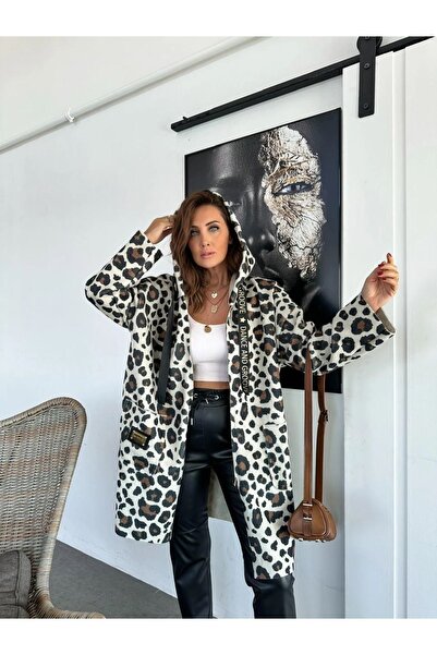 QİMYA BUTİK Robin Women's Hooded Bag Pocket Unlined Light Stamp Oversize Coat