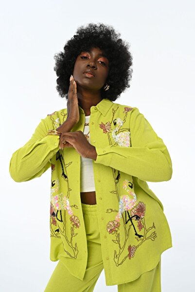 Orfeo Negro قميص نسائي فلامينجو مطرز بالترتر مقاس كبير