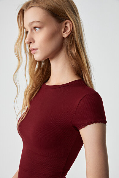 GRIMELANGE Dulce Women's Slim Fit Short Sleeve Brick Color T-Shirt