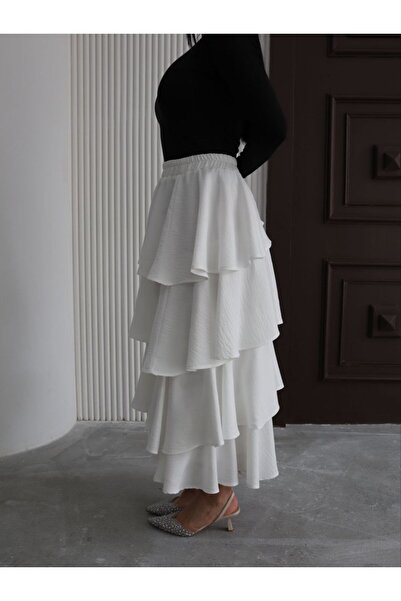 Viskosa Viscosa Three Layers of Flounces, Summer Comfortable Stylish Long Skirt, Elastic Waist, Elegant Women's Summer Style, Formal Skirt