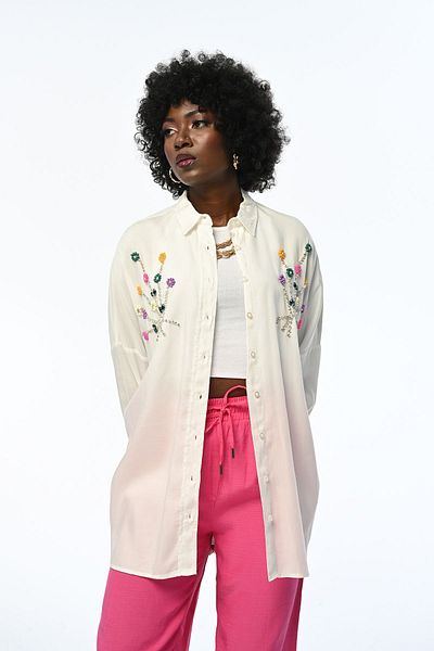 Orfeo Negro WOMEN'S FLOWER STONE EMBROIDERED OVERSIZE SHIRT