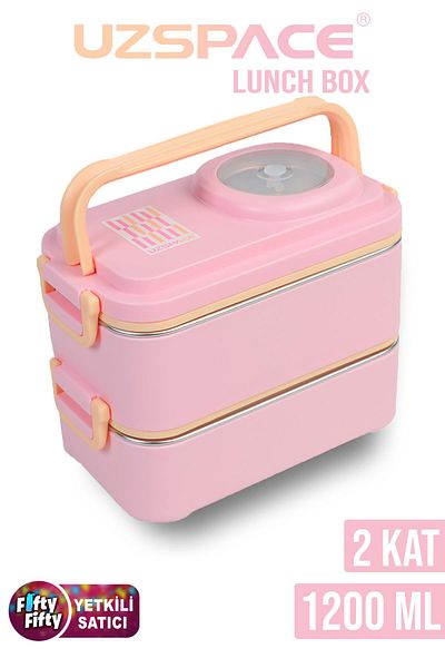 Uzspace 1200 ml Two Layers Four Compartments Stainless Steel Lunch Box New Generation Lunch Box - with Sauce Bowl Model -