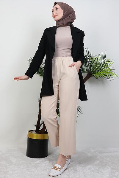 GİYZAMİLA Classic Trousers Beige