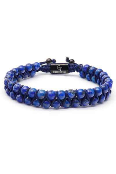 GT Collection Brățară bărbătească cu mărgele duble din colecția GT, pietre energetice LAPIS LAZULI, mărime universală și șnur reglabil