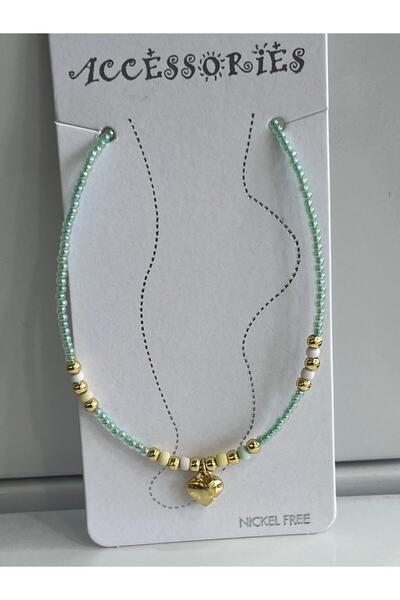 Meri Heart Detail Green Beaded Anklet
