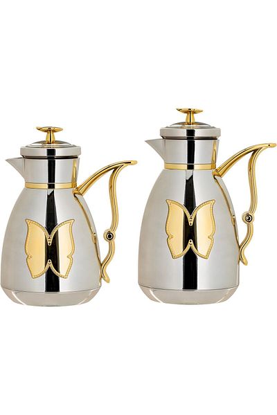 ALSAIF Coffee And Tea Vaccum Flask Set In Nickel/gold / Leak-proof And Keeps Drinks Hot 1.0/1.0 Liter