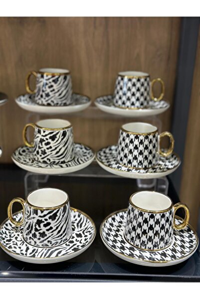 Onedekor 6'lı Porselen Della Kahve Fincanı Gold