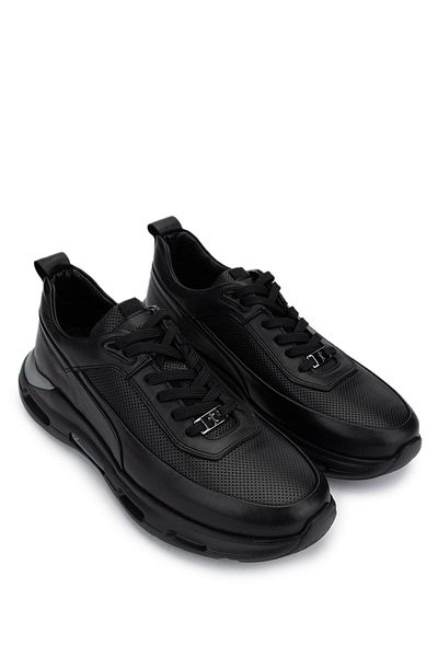 Tamer Tanca Men's Genuine Leather Black Sneakers & Sports Shoes