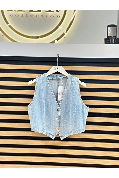 QİMYA BUTİK MZR Collection Рядний камінь оброблений джинсовий жилет