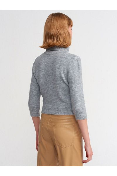 Dilvin 10306 Turtleneck Short Sleeve Crop Sweater-Beige