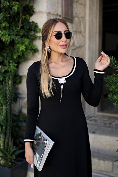 QİMYA BUTİK Μακρυμάνικο φόρεμα με διπλή σχισμή με λεπτομέρεια