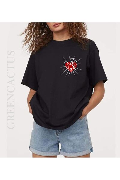 ELNOYA تي شيرت مطبوع للجنسين |   "تصميم فني بسيط ""قلب مكسور""."