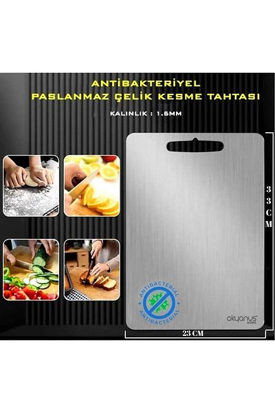 Okyanus Home Stainless Steel Kitchen Cutting-Chopping Board 23X33 cm (Antibacterial)