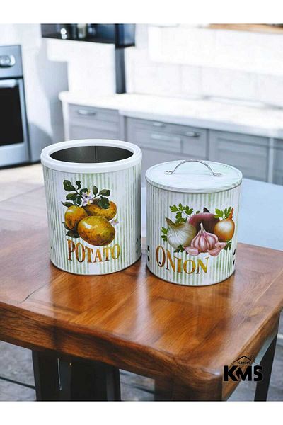 KMS Kumsar Set of 2 Metal Potato Onion Holder Storage Container Patterned