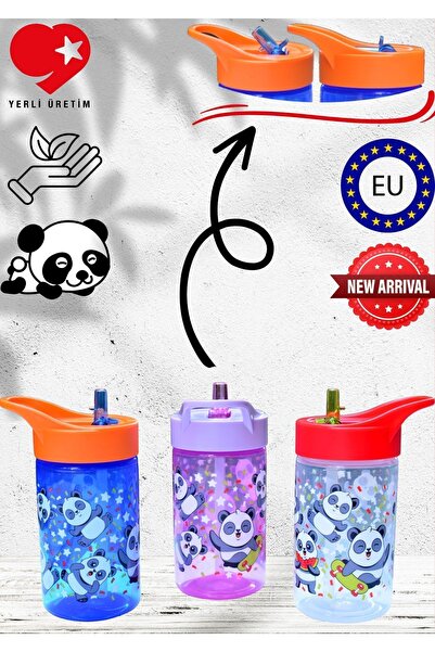 Peaceful 3'lü Set Bpa Free 430 Cc Sevimli Panda Desenli Pipetli Suluk Ve Matara 3 Al 2 Öde